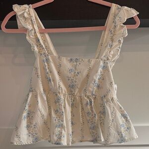 Altar'd State Blue Floral Ruffle Blouse